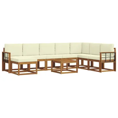 vidaXL Zunanja garnitura za sedenje z blazino 9 pcs Naravna in smetana
