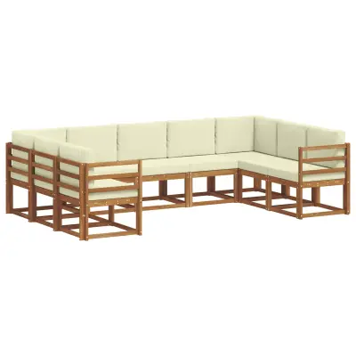 vidaXL Zunanja garnitura za sedenje z blazino 9 pcs Naravna in smetana