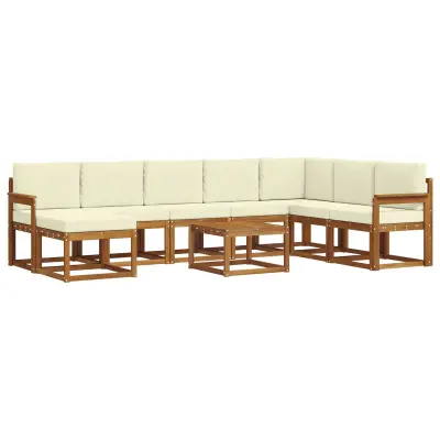 vidaXL Zunanja garnitura za sedenje z blazino 9 pcs Naravna in smetana