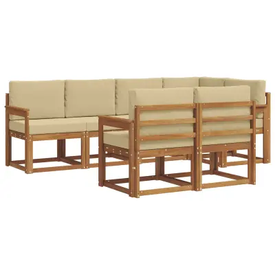 vidaXL Zunanja garnitura za sedenje z blazino 7 pcs Naravna in bež