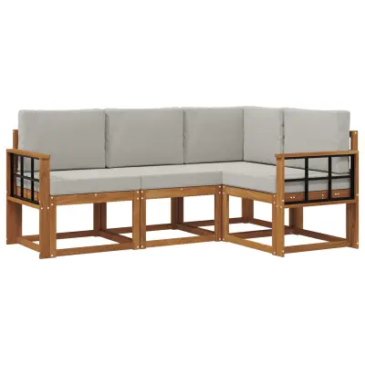 vidaXL Zunanja garnitura za sedenje 4 pcs Naravna in svetlo siva