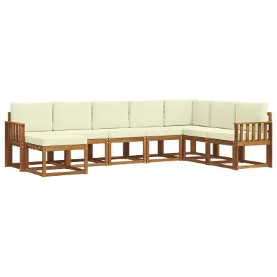 vidaXL Zunanja garnitura za sedenje z blazino 8 pcs Naravna in smetana
