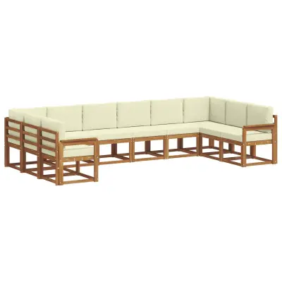 vidaXL Zunanja garnitura za sedenje 10 pcs Naravna in smetana