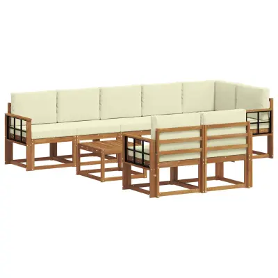vidaXL Zunanja garnitura za sedenje z blazino 9 pcs Naravna in smetana