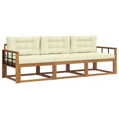 vidaXL Zunanja garnitura za sedenje z blazino 3 pcs Naravna in smetana