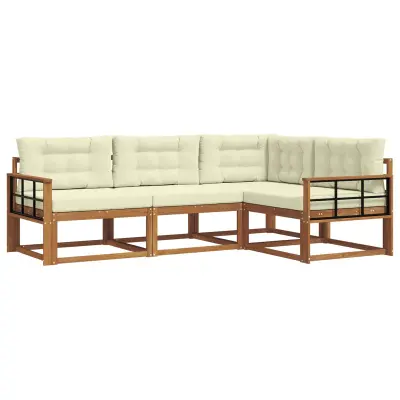 vidaXL Zunanja garnitura za sedenje z blazino 4 pcs Naravna in smetana