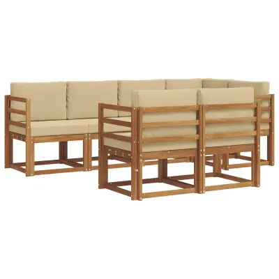 vidaXL Zunanja garnitura za sedenje z blazino 7 pcs Naravna in bež