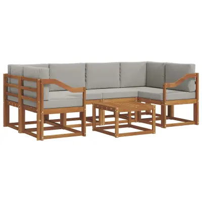 vidaXL Zunanja garnitura za sedenje 7 pcs Naravna in svetlo siva