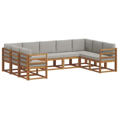 vidaXL Zunanja garnitura za sedenje 9 pcs Naravna in svetlo siva