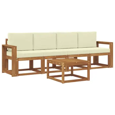 vidaXL Zunanja garnitura za sedenje z blazino 5 pcs Naravna in smetana