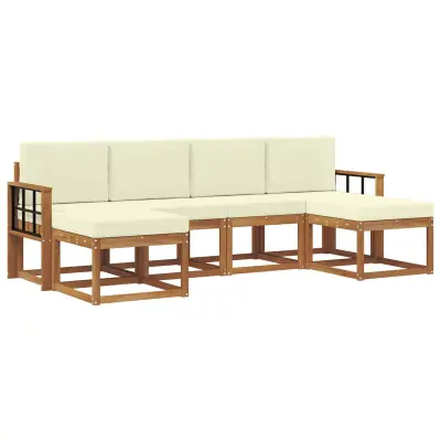 vidaXL Zunanja garnitura za sedenje z blazino 6 pcs Naravna in smetana