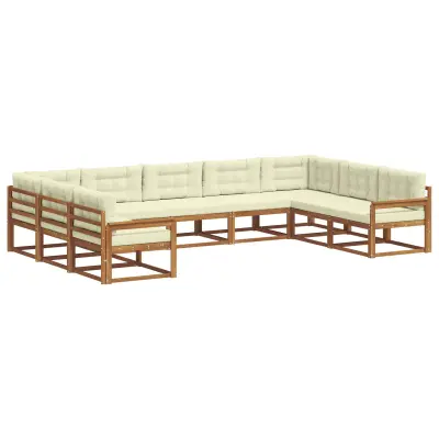 vidaXL Zunanja garnitura za sedenje z blazino 9 pcs Naravna in smetana