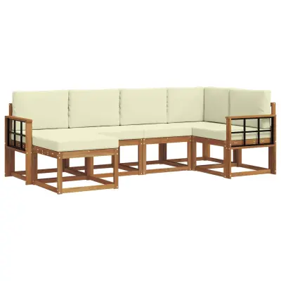 vidaXL Zunanja garnitura za sedenje z blazino 6 pcs Naravna in smetana
