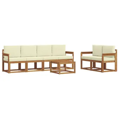 vidaXL Zunanja garnitura za sedenje z blazino 7 pcs Naravna in smetana