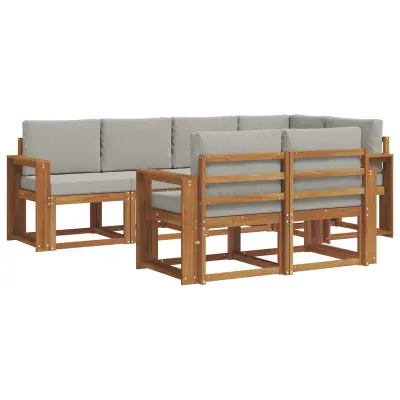 vidaXL Zunanja garnitura za sedenje 7 pcs Naravna in svetlo siva