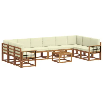 vidaXL Zunanja garnitura za sedenje 11 pcs Naravna in smetana