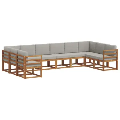 vidaXL Zunanja garnitura za sedenje 10 pcs Naravna in svetlo siva