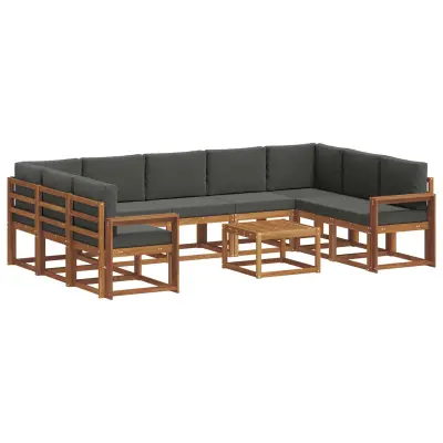 vidaXL Zunanja garnitura za sedenje 10 pcs Naravna in antracitna