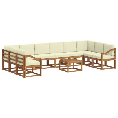 vidaXL Zunanja garnitura za sedenje 11 pcs Naravna in smetana