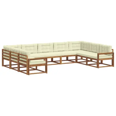 vidaXL Zunanja garnitura za sedenje z blazino 9 pcs Naravna in smetana