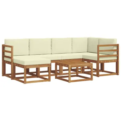 vidaXL Zunanja garnitura za sedenje z blazino 7 pcs Naravna in smetana