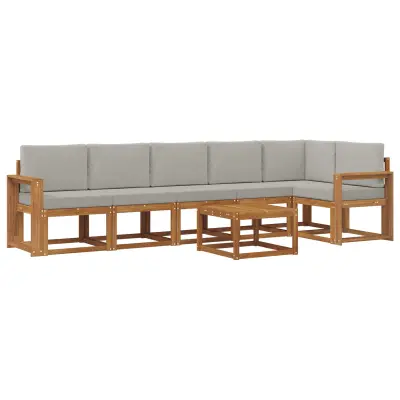vidaXL Zunanja garnitura za sedenje 7 pcs Naravna in svetlo siva