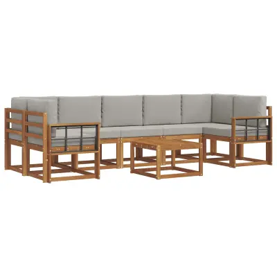 vidaXL Zunanja garnitura za sedenje 8 pcs Naravna in svetlo siva