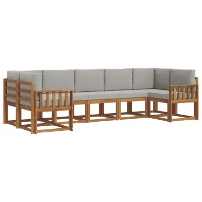 vidaXL Zunanja garnitura za sedenje 7 pcs Naravna in svetlo siva