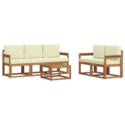 vidaXL Zunanja garnitura za sedenje z blazino 6 pcs Naravna in smetana