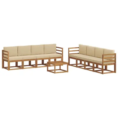 vidaXL Zunanja garnitura za sedenje z blazino 9 pcs Naravna in bež