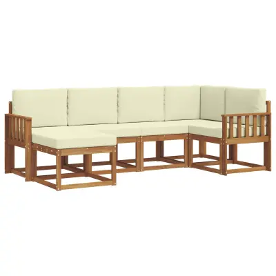 vidaXL Zunanja garnitura za sedenje z blazino 6 pcs Naravna in smetana