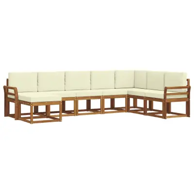 vidaXL Zunanja garnitura za sedenje z blazino 8 pcs Naravna in smetana