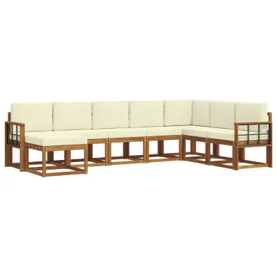 vidaXL Zunanja garnitura za sedenje z blazino 8 pcs Naravna in smetana