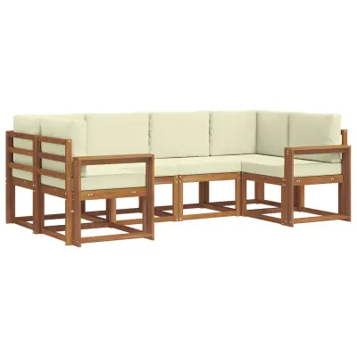 vidaXL Zunanja garnitura za sedenje z blazino 6 pcs Naravna in smetana