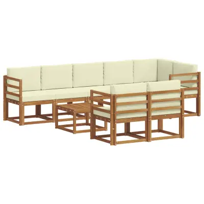 vidaXL Zunanja garnitura za sedenje z blazino 9 pcs Naravna in smetana