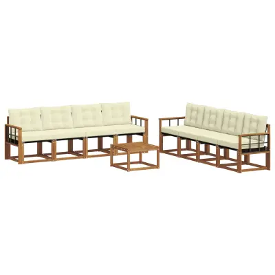 vidaXL Zunanja garnitura za sedenje z blazino 9 pcs Naravna in smetana
