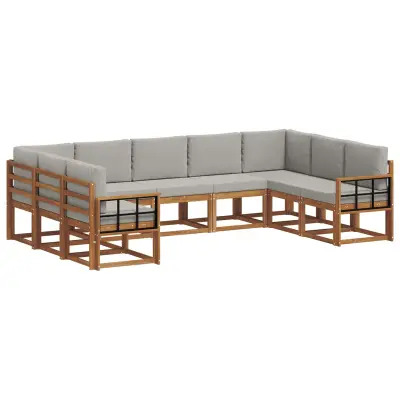 vidaXL Zunanja garnitura za sedenje 9 pcs Naravna in svetlo siva