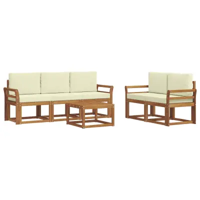 vidaXL Zunanja garnitura za sedenje z blazino 6 pcs Naravna in smetana