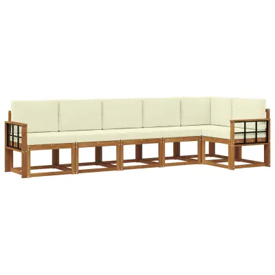 vidaXL Zunanja garnitura za sedenje z blazino 6 pcs Naravna in smetana
