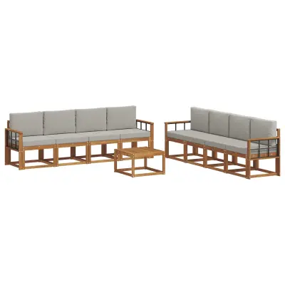 vidaXL Zunanja garnitura za sedenje 9 pcs Naravna in svetlo siva