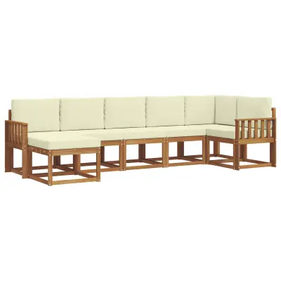 vidaXL Zunanja garnitura za sedenje z blazino 7 pcs Naravna in smetana