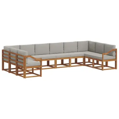 vidaXL Zunanja garnitura za sedenje 10 pcs Naravna in svetlo siva