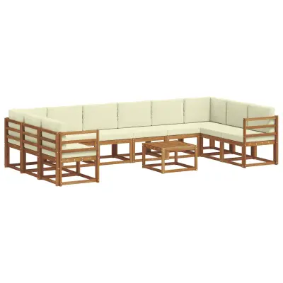 vidaXL Zunanja garnitura za sedenje 11 pcs Naravna in smetana