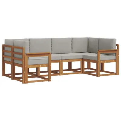 vidaXL Zunanja garnitura za sedenje 6 pcs Naravna in svetlo siva