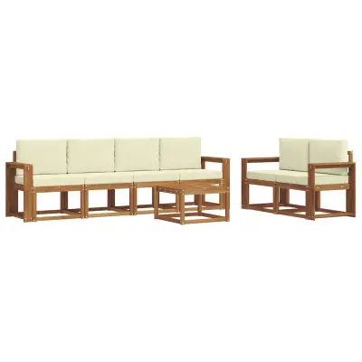 vidaXL Zunanja garnitura za sedenje z blazino 7 pcs Naravna in smetana