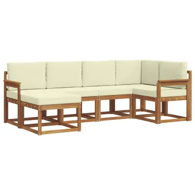 vidaXL Zunanja garnitura za sedenje z blazino 6 pcs Naravna in smetana