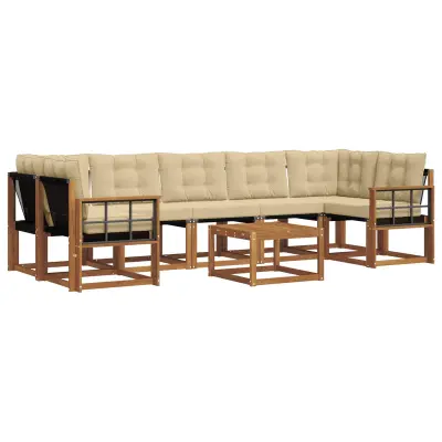 vidaXL Zunanja garnitura za sedenje z blazino 8 pcs Naravna in bež
