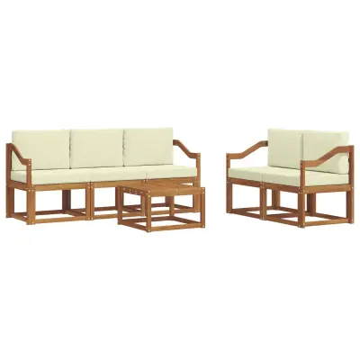 vidaXL Zunanja garnitura za sedenje z blazino 6 pcs Naravna in smetana