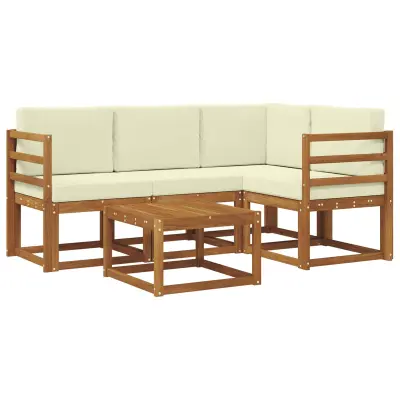 vidaXL Zunanja garnitura za sedenje z blazino 5 pcs Naravna in smetana