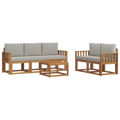 vidaXL Zunanja garnitura za sedenje 6 pcs Naravna in svetlo siva